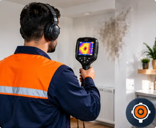 نشت‌یابی با دوربین حرارتی روی دیوار نمدار